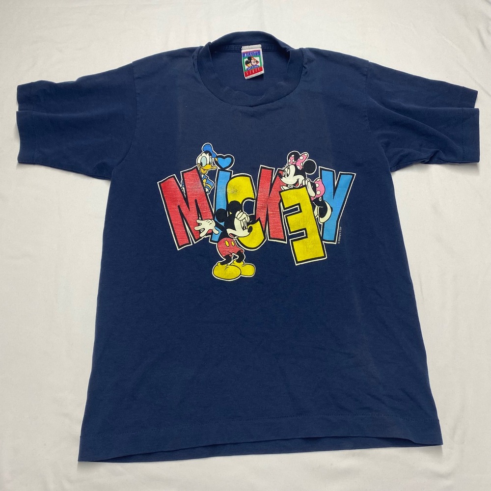 Vintage 1991 Disney Mickey For Kids Stuff T-Shirt Navy Blue Single Stitch